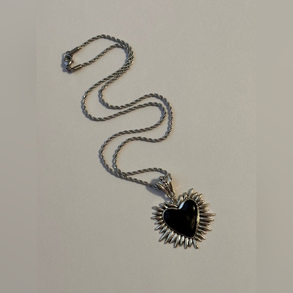 Sacred Heart Necklace Black Heart Silver Necklace Stainless Steel Chain New - Picture 2 of 12